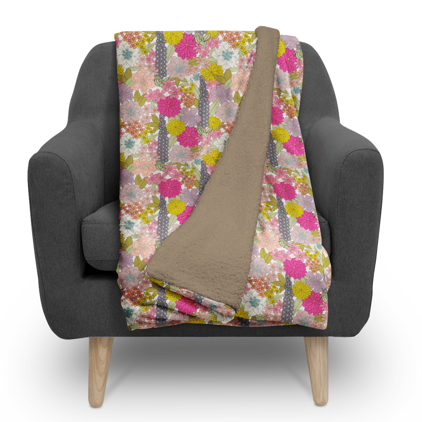 flashback flora sherpa-lined blanket