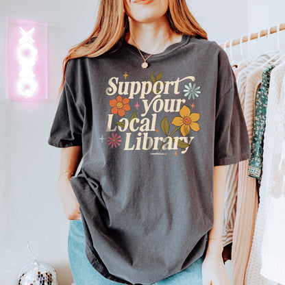 support your local library vintage tee